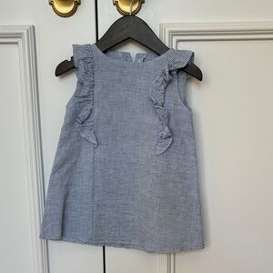 Mebi Little Girl’s Blue Linen and Cotton Dress with Ruffles